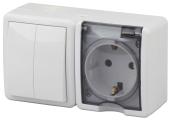 Блок розетка-выключатель двухклавишный ЭРА Эксперт IP54 16A 250V 11-7402-01