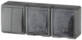 11-7404-03 ЭРА Блок две розетки+выключатель двойной IP54, 16АХ(10AX)-250В, ОУ, Эра Эксперт, серый (5