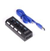 USB 3.0 хаб с выключателями, 4 порта, СуперЭконом, черный, SBHA-7304-B