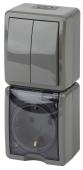 Блок розетка-выключатель двухклавишный ЭРА Эксперт IP54 16A 250V 11-7408-03