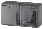 Блок розетка-выключатель двухклавишный ЭРА Эксперт IP54 16A 250V 11-7402-03