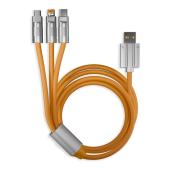 Кабель для зарядки,3-в-1 супертолстый BOLD TYPE C+LIGHTNING+MICROUSB оранж., 3А, TPE, 1 м, Smartbuy