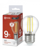 Лампа светодиодная LED-ШАР-deco 9Вт 230В Е27 4000К 810Лм прозрачная IN HOME