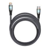 Кабель для зарядки и передачи, прозрачн.наконечники  TYPE C - LIGHTNING черн.,3А,нейл.,1 м, Smartbuy