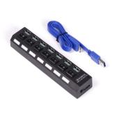 USB 3.0 хаб с выключателями, 7 портов, СуперЭконом, черный, SBHA-7307-B