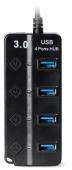 USB 3.0 хаб с выключателями, 4 порта, СуперЭконом, черный, SBHA-7324-B/100