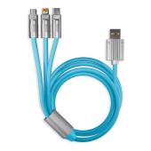 Кабель для зарядки,3-в-1 супертолстый BOLD TYPE C+LIGHTNING+MICROUSB синий, 3А, TPE, 1 м, Smartbuy
