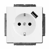 Розетка ABB Basic55 Schuko с/з 16A 250V со шторками USB безвинтовой зажим chalet-белый 2CKA002011A61